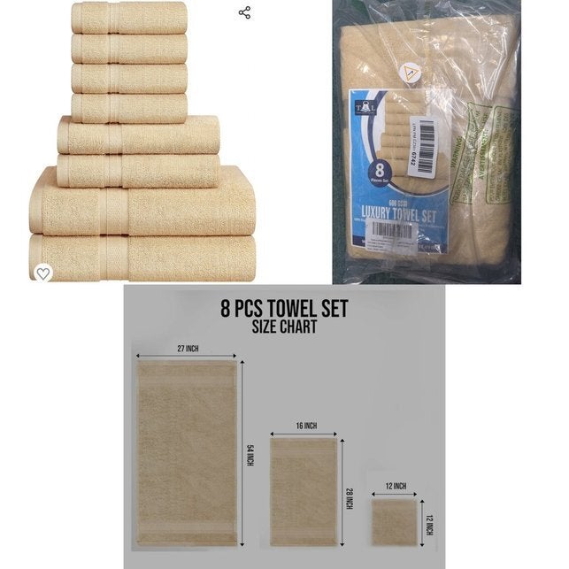 T & L 8pc Towel Set, Beige  Harvey's The Yardsale Thriftshop
